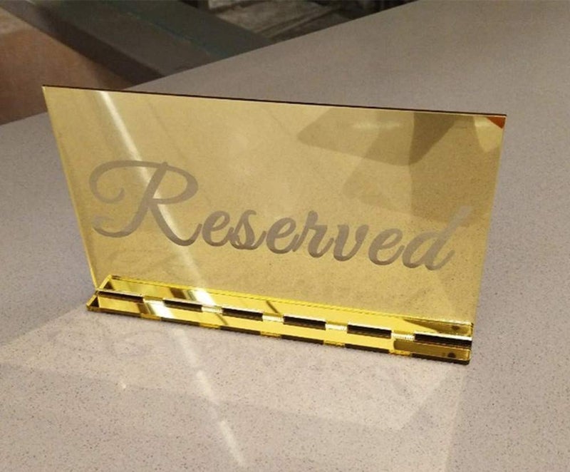 YongPan Set of 2 Acrylic Mirror Reserved Table Sign, Acrylic Freestanding Decoration, Acrylic Free Standing Reserved Wedding Signs (Gold) - Image 1